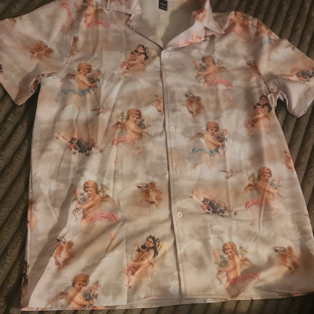 Men's Casual Button Down Shirt with Cherub Print